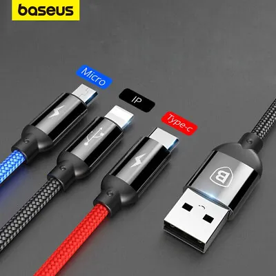 Baseus 3 In 1 USB Charger Cable Type C/for Apple IOS/ Micro Braided Charge Lead • $4.99