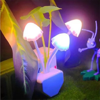 Romantic LED Night Lights Mushroom Light Sensor EU Plug-in Wall Lamps Home Decor • £4.79