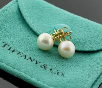 £407.05 • Buy Tiffany & Co. 18K Yellow Gold White Akoya 7.5mm Pearl Stud Earrings