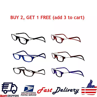 Hanging Folding Magnetic Reading Eyeglasses Glasses Front Click Connect Neck NEW • $7.88