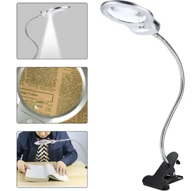 Large Clip-on Loupe LED Magnifier Desk Table Magnifying Glass Loup Light New  • £16.99