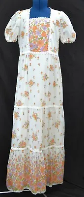Vintage Unbranded Floral Prairie Maxi Dress Extra Small (Children`s Bridesmaid?) • £35