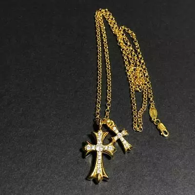 CHROME HEARTS 22k Tiny Cross Diamond Necklace SET • $2723.77