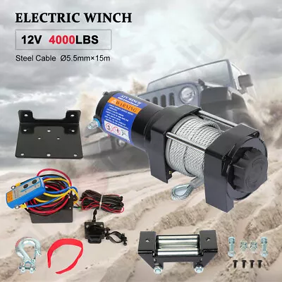 4000LBS Winch ATV UTV 12V Electric Off Road Steel Cable W/ 4-way Roller Remote • $85.09