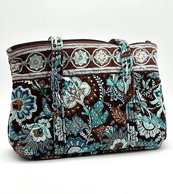 Vera Bradley Java Blue Quilted Shoulder Bag Purse Brown & Blue • $15.99