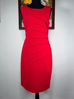 Calvin Klein Pleated Pencil Cut Dress Women's 6 Red Lined Party Prom Club NWT • $44.99