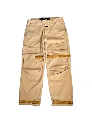 Marithe Francois Girbaud Orange Canvas Tape Logo Cargo Pants Jeans Men's Size 36 • $149.99