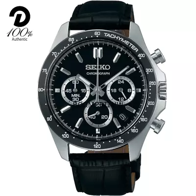 SEIKO Spirit SBTR021 Black Chronograph Quartz Leather Band Men Watch • $126