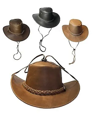£19.99 • Buy Australian Leather Outback Bush Hat Mens Ladies Kids Free Chin Strap Free Post