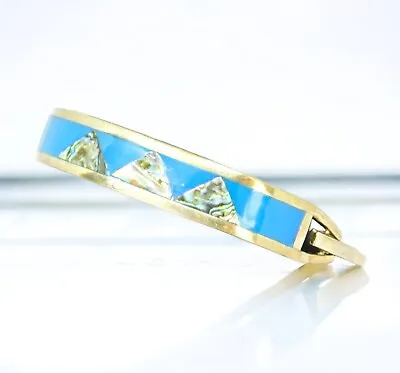 Vintage Alpaca Bracelet Signed Floral Abalone MOP Chips Sky Blue Small Wrist • $14.24