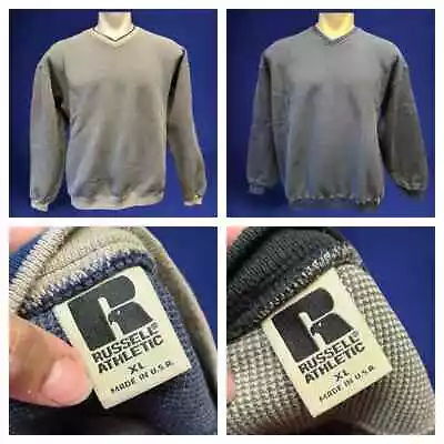 2 Pack Russell Athletic Fleece Lined V Neck Thermal Sweater Men’s XL Warm Thick! • $40