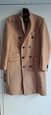 Mens Double Breasted Wool & Cashmere Long Overcoat Velvet Collar Winter Coat  • £70