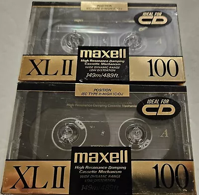 Maxell XL II 100 High 490ft Blank Cassette Tapes Wide Dynamic Range LOT OF 2 NEW • $18.88