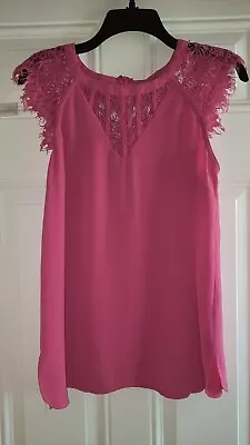 $6.99 • Buy BRIXON IVY Blouse - M - Scoop Neck W/V-Shape Lace Inset, Lace Cap Sleeves