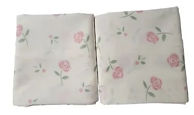 2 Vintage Look Pillowcases Off White W/pink Roses 19 X 30 Stan/queen • $12