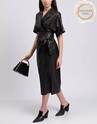 RRP€607 MARINA RINALDI Wrap Dress Plus Size 25 US16 L Faux Leather Belted • £37
