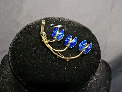 Norwegian Sterling Silver Lilly Of The Valley Blue Enamel Brooch  925S • $75