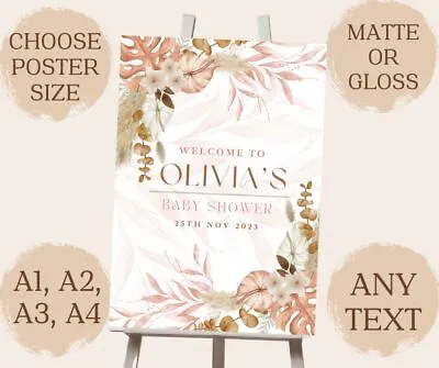 Personalised BABY SHOWER Party Sign POSTER Banner ANY Names FLOWERS A1 A2 A3 A4 • £4.99
