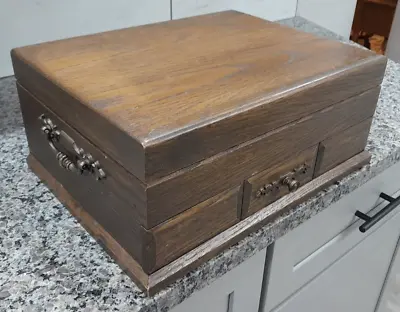 Vintage Wooden Silverware Flatware Storage Chest With 1 Drawer & Side Handles • $55