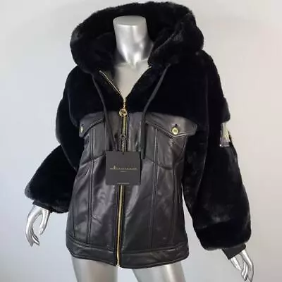 Nwt~$1024~moose Knuckles~l/xl~genuine Black Leather Faux Mink Fur Hooded Coat • $595