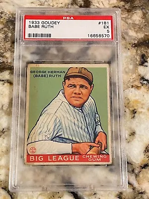 1933 Goudey Babe Ruth #181 Psa 5 Centered Precise Print & Clarity Hof Blue Chip • $28853