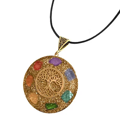 Rainbow 7 Chakra Gemstone Pendant Tree Orgonite Necklace Orgone Sacred Geometry • $13.98