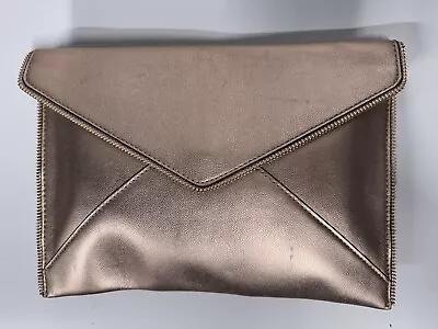 Rebecca Minkoff Leo Clutch Pink Champagne Rose Gold Metallic Leather Bag • $79.99