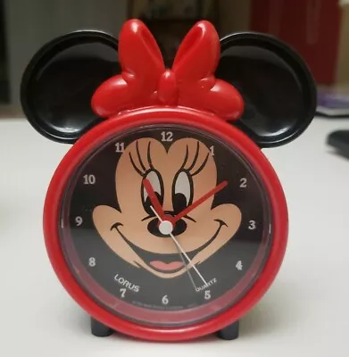 Vintage Lorus Quartz Disney MINNIE MOUSE Face & Ears Standing Alarm Clock 1990’s • £9.73