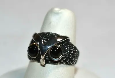 Lovely Vintage Sterling Silver 925 ONYX Gemstone OWL Head Animal Ring SZ 7 • $27.99