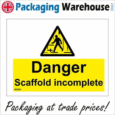 £3.45 • Buy Ws301 Danger Scaffold Incomplete Sign Construction Building Site Warning Hazard