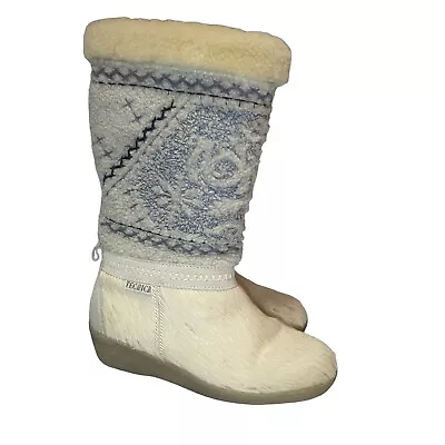 Vintage Tecnica After Ski Cream Blue Winter Boots Hair Fur Made In Italy 38/7.5 • $84.95