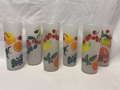 Vintage Set Federal Frosted Fruit Highball Cocktail Bar Barware Drinking Glasses • $82