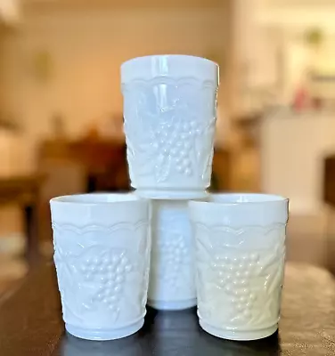 4 Kemple White Milk Glass Juice Tumblers Set Lace & Dewdrops Pattern • $9.99