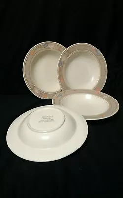 Mikasa Intaglio Meadow Sun Rimmed Soup Bowl CAC02 Taupe Tulips 9-1/4  Set Of 4 • $12.99