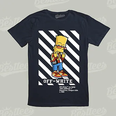 Bart Off White Simpson Stripe Adventures Classic Cartoon Funny Graphic T-Shirt • $38