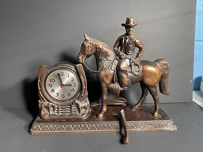 Vintage Antique Sessions Horse & Cowboy Western Bronze Clock - Needs Repairs • $114.99