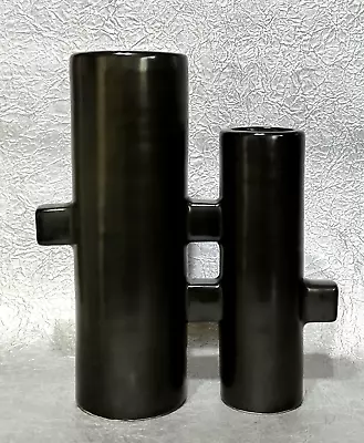 Japanese Mid Century Modern Vase Black 2 Holes Ikebana H22cm 8.66  Vintage • $65.90