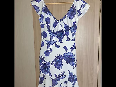 Quiz - Ladies White And Blue Floral Summer Short  Dress - Size 8 • £2.99