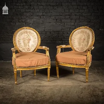 Pair Of 19th C Louis XV Style Plaster And Gesso Arm Chairs • £870