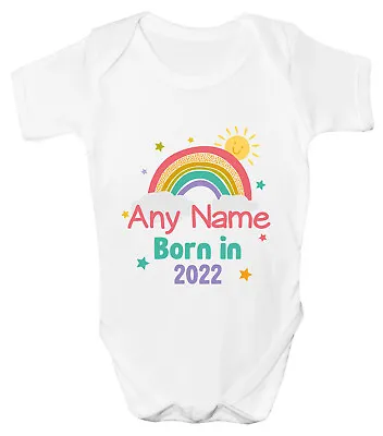 Personalised Baby Grow Boys Girls Vest Any Name Date Rainbow Announcement Gift • £6.99