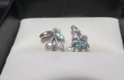 $35 • Buy PANDORA Me 2 Silver Dangle Charms With CZ - Tropical Palm Tree & Red Cherries