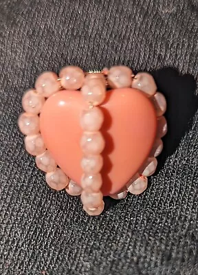 Statement Pink Adjustable Ring Big Heart Shape + Beads  New • £3.49