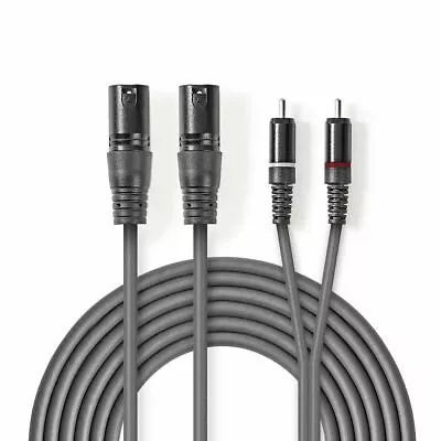 Nedis 2 X Male XLR To 2 X RCA Phono Plug Twin Lead Audio Signal Patch Cable 1.5m • £9.52