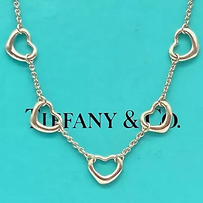 Tiffany & Co. 5 Open Heart Pendant Necklace 16  Elsa Peretti Silver 3.7g • $168