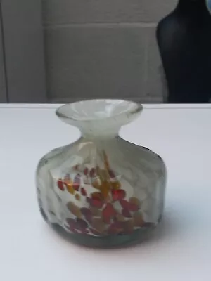 Vintage Mdina Squat Vase. Amber Red & White  FREE UK P&P • £12.99