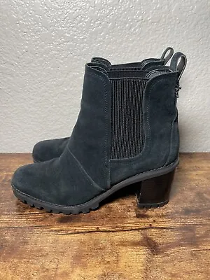 Ugg Hazel Waterproof Chelsea Block Heel Bootie Black Suede Size 9 • $81.99