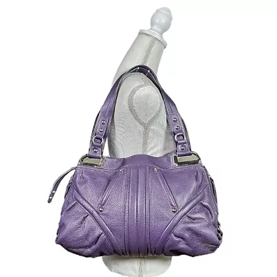 B. Makowsky Purple Leather Silver Hardware Zippered Shoulder Handbag • $59