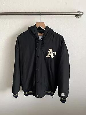 Vintage MLB Oakland Athletics Starter Jacket Zip Up Adult Small Black Mens 90s • $120