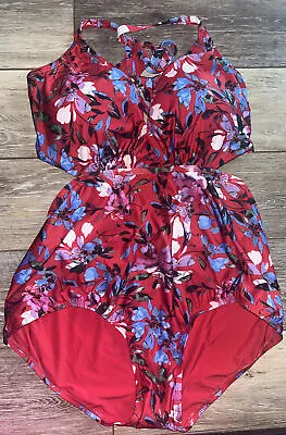 ModCloth Red Sonia Floral One Piece Swim Suit 2X Sexy Cut Outs New Without Tags • $34.99