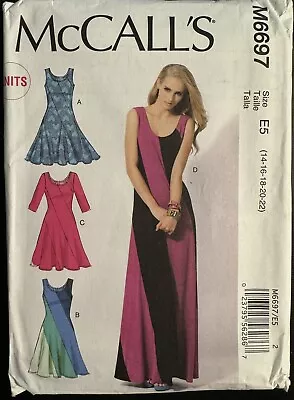 McCall's Pattern M6697 Misses' Knit Flared Dresses Size 14 16 18 20 22 Uncut • $5.06